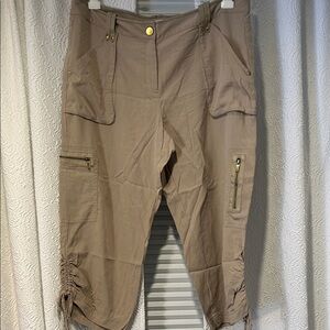 Cache Designer Cropped Pants Cargo Khaki 100% Tencel Size 14